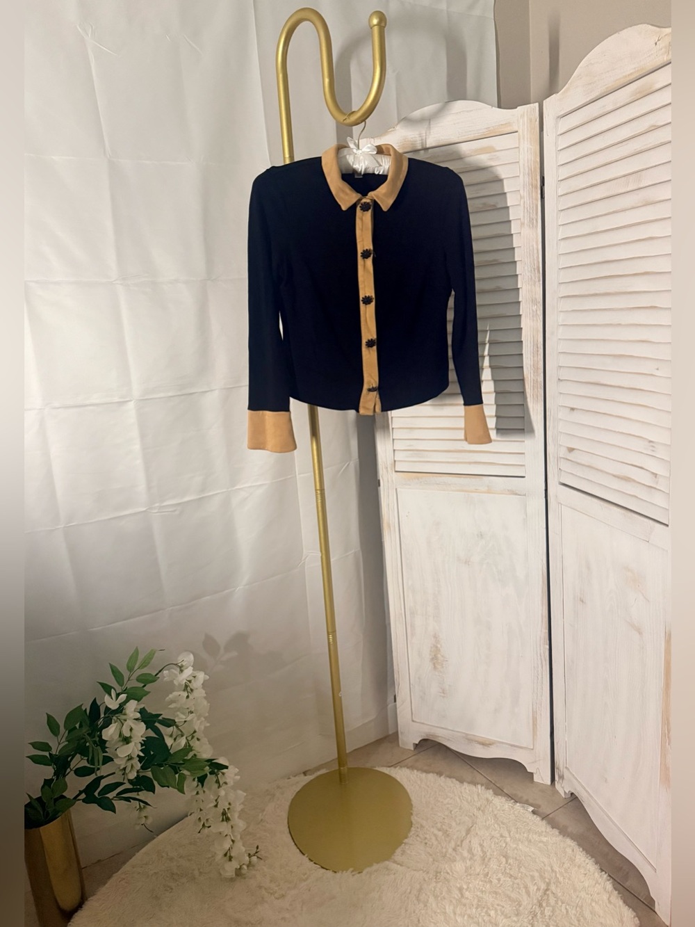 CeCe Black & Camel Button-Front Skirt Size Medium